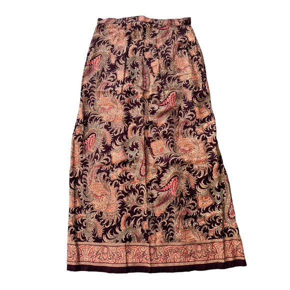 VINTAGE BROWN PAISLEY WRAP MAXI SKIRT SIZE 12 | B2 - Picture 2 of 7